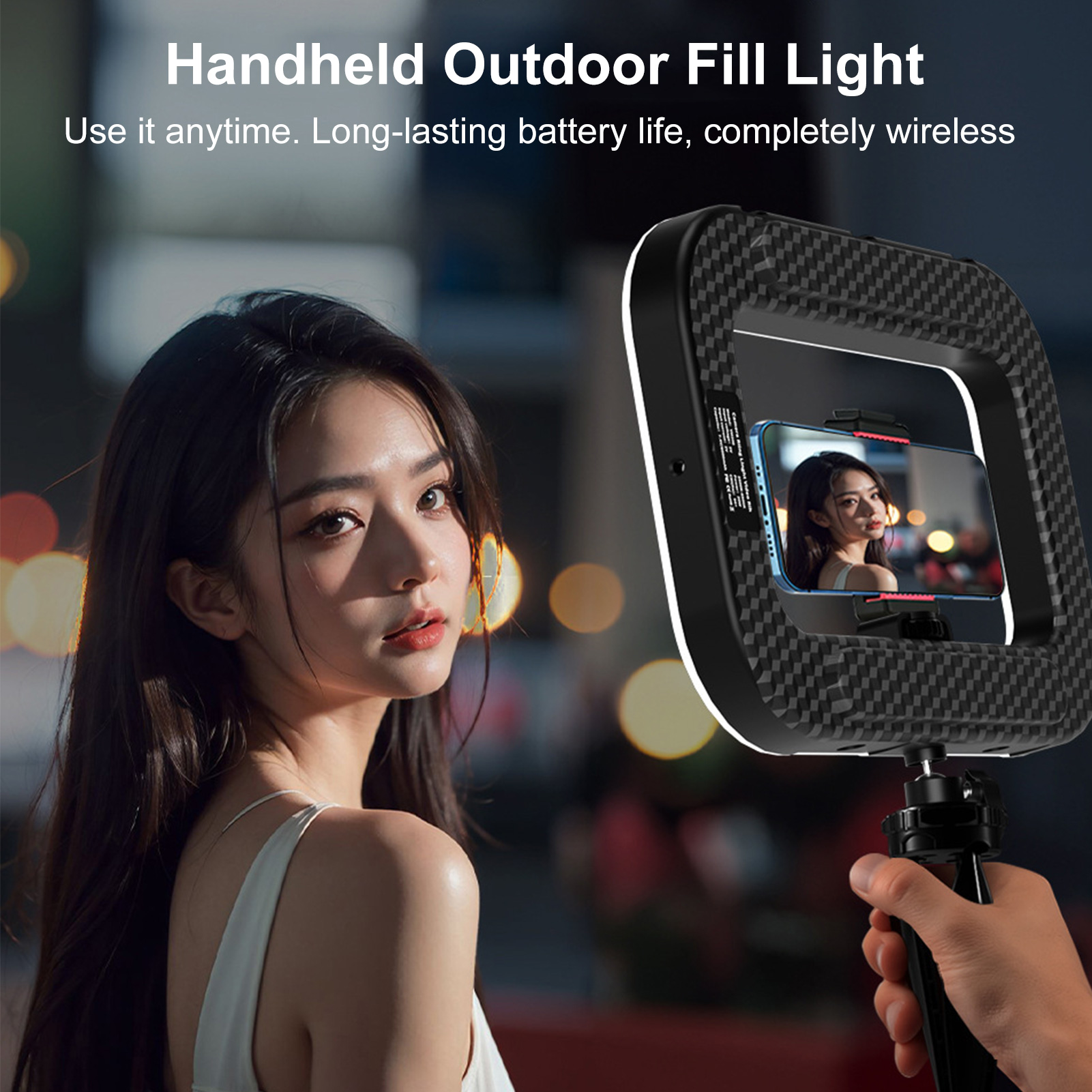 Photography Lighting Handheld - Oplaadbare telefoonlamp, handheld telefoonstabilisator met telefoonhouder